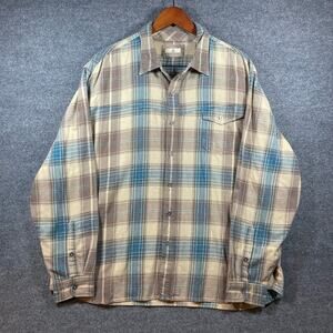 Ascend Button Up Shirt Men's 2XL Beige/Blue Plaid Steel Buttons Outdoor Hiking